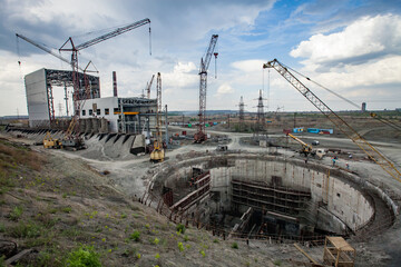 Rudny, Kostanay region, Kazakhstan-May 28 2012: Sokolovo-Sarbay Mining and processing plant. New factory building construction site panorama.