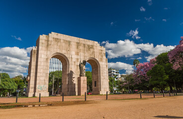 Porto Alegre, Rio Grande do Sul, Brazil, March 29 - 2021: Monument to the expeditionary of Farroupilha Park (redemption) - 424054124