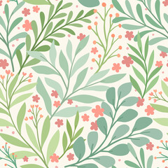 Floral graphic vector illustration. Trendy seamless pattern with hand drawn flowers. Modern repeatable background.