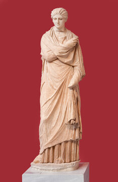 Ancient marble female funerary statue from Aigion, Peloponnese, Greece, dating from about 300 B.C.