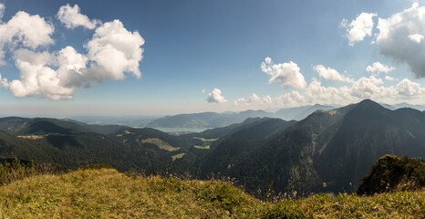 Panorama view from Ochsenkamp, Auerkamp, Spitzkamp mountains in Bavaria, Germany