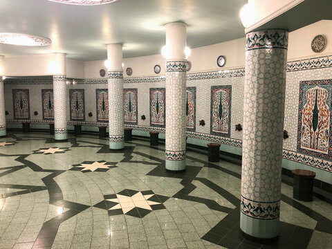 26 of March 2021 - Kazan, Russia. The men's washroom in the Kul Sharif mosque in Kazan Kremlin.