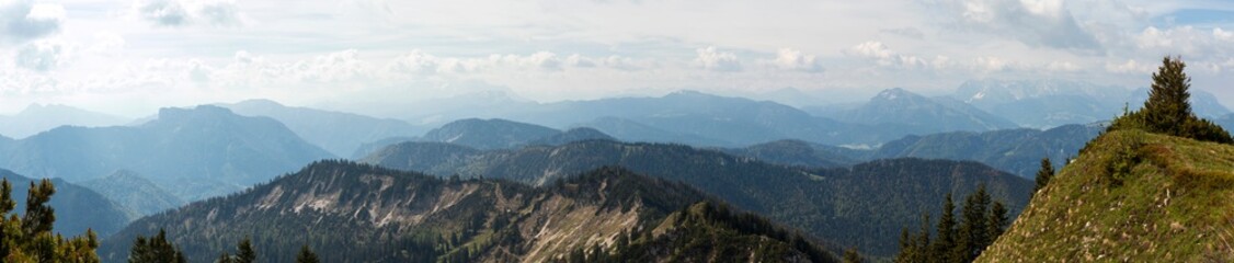Fototapeta premium Panorama view of Hochgern mountain, Chiemgau, in Bavaria, Germany