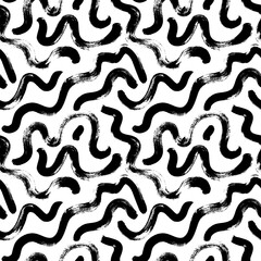 Hand drawn organic irregular wavy lines, vector seamless patten. Black and white organic shapes texture. Abstract maze or mosaic. Biological grunge squiggle lines, structure of natural cells.