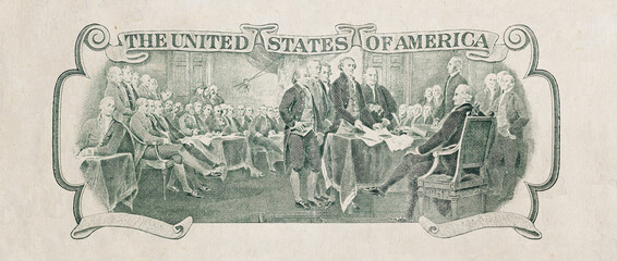 Trumbull's Declaration of Independence cut out  from 2 US dollar banknote