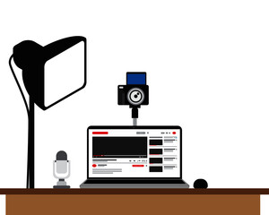 A vector of content creator workstation with equipment insight.