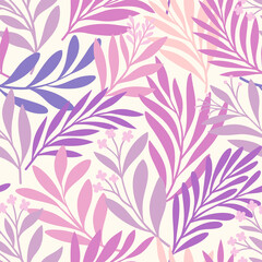 Vector hand drawn leaves seamless pattern. Abstract trendy floral background. Repeatable texture.