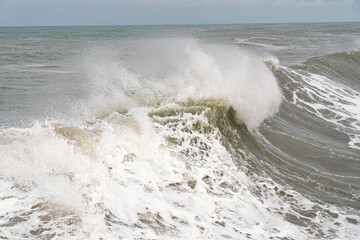 Batumi, Georgia - February 19, 2021: storm on the Black Sea, huge waves