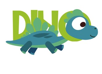 Baby dinosaur. The isolated object on a white background. Cheerful kind animal baby dino. Cartoons flat style. Prehistoric reptile. Funny. Illustration vector