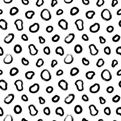 Seamless pattern with empty liquid shapes. Circle brushstrokes and rounded shapes. Vector hand drawn abstract ink background. Smears, circles, dots, splotches, blobs. Abstract wallpaper design
