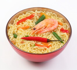 Chinese noodles with vegetables and shrimp