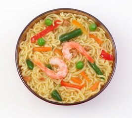 Chinese noodles with vegetables and shrimp