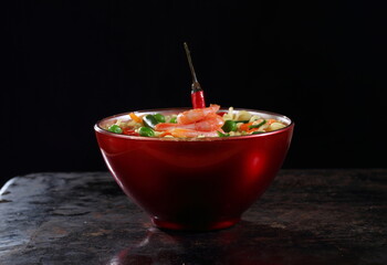 Chinese noodles with red pepper 