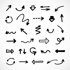 Vector set of hand-drawn arrows, elements for presentation