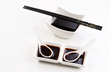 Soy sauce on white background