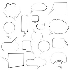 Set of speech bubbles speech bubbles. Discussion bubbles, drawing talk bubble set, doodle chat balloons or sketched thinking tag elements isolated on white background. Vector
