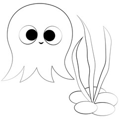 Obraz premium Cute cartoon Octopus. Draw illustration in black and white