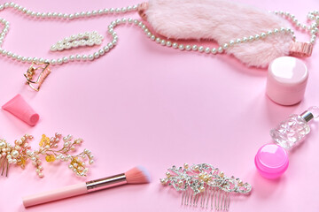 Daily skin care concept. Top view, flat lay, copy space