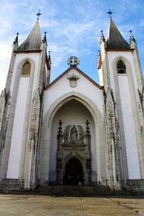 Majestic church facade under blue sky