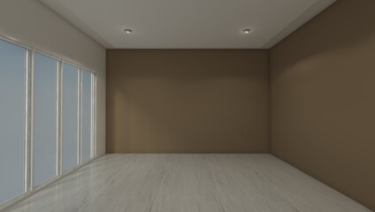 empty room with window and brown wall background. Template room for interior furniture design. 