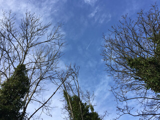 Jet stream of an airplane in the blue skies above Douglas, Isle of Man