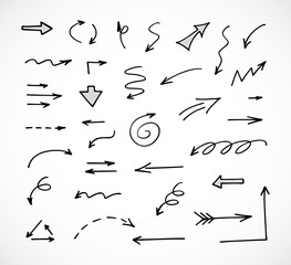 Vector set of hand-drawn arrows, elements for presentation