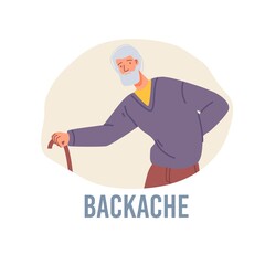 Vector cartoon flat patient character ill,sick person-backache disease treatment and therapy medical concept