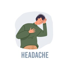 Vector cartoon flat patient character ill,sick person-headache disease treatment and therapy medical concept