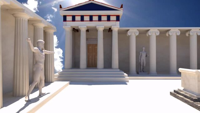 The temple of Lydia Athena As it was during the Hellenistic period  on the Acropolis of Lindos in Rhodes Greece , 3D animation video