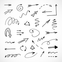 Vector set of hand-drawn arrows, elements for presentation