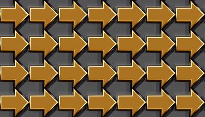 Gold bars. Arrows. Arrays. Seamless pattern background. Gold reserves. Investment. Tiles. Template for web design or wrapping. Gold and black. 3d render.
