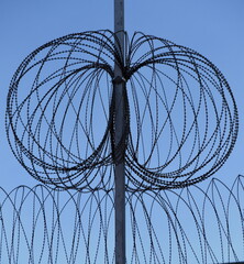 Stacheldraht vor strahlend blauem Himmel