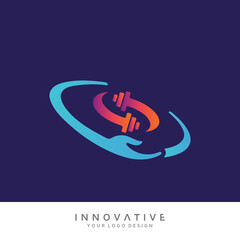 Gym center with dumbbell icon. Vector logo design template