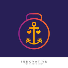 Law with dumbbell icon. Vector logo design template.