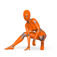 gynoid is the super fembot on action in white background_