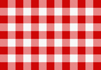 Red and white checkered gingham pattern. Texture for paper, plaid, clothes, napkin, shirts, blankets, quilts and other textile products