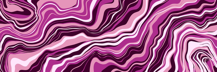 Abstract liquid background. Marble texture, natural stone, free spill of paint. Vector illustration. Long horizontal banner.