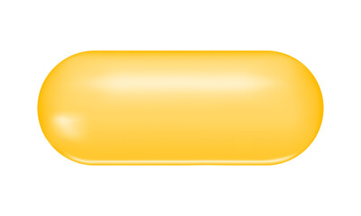 Golden capsule of fish oil, collagen, jojoba, vitamin A or E, omega fatty acid. Healthcare and beauty food supplement. Vector realistic illustration.