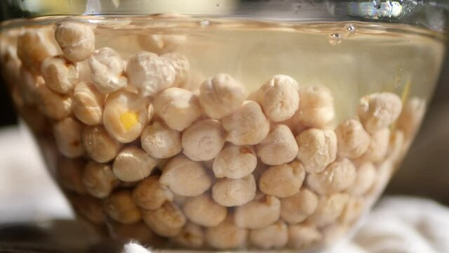 Chickpea soak in water. Vegan cooking 