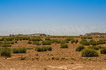 Panorama of Atlas mountain around Midelt in April 2015 with snow on peaks in Morocco