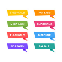 Discount banners in origami style. Vector flat illustration. Banner template set.