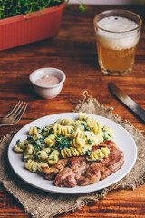 Pork Neck Steak with Creamy Spinach Pasta