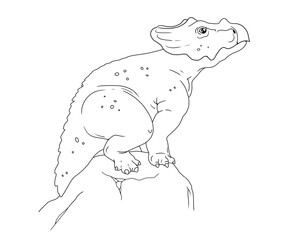  Drawing for coloring. The baby dinosaur climbed on a rock and waits for mom. 