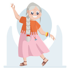 Hippie elderly woman. Smiling old female person