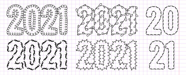 2021 Made with Vector Doodle Decorative Brushes or Borders