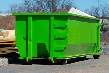 big green dumpster recycle big dirty garbage
