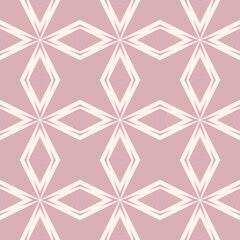 Abstract geometric seamless pattern. Simple vector texture with linear shapes, rhombuses, diamonds, line grid. Stylish modern pink color background. Elegant repeat design for print, wallpaper, decor
