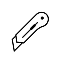 Utility knife icon. Simple line design cutting tool symbol. Vector illustration isolated on white background.