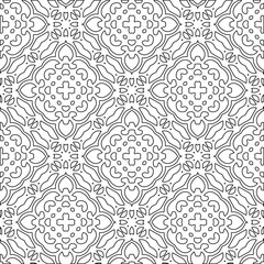 Geometric vector pattern with triangular elements. Seamless abstract ornament for wallpapers and backgrounds. Black and white colors. 
