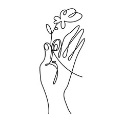 Hand holding a flower simple line art vector